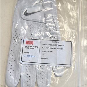 Nike White and Black Golf Glove - Perforated Leather Design
